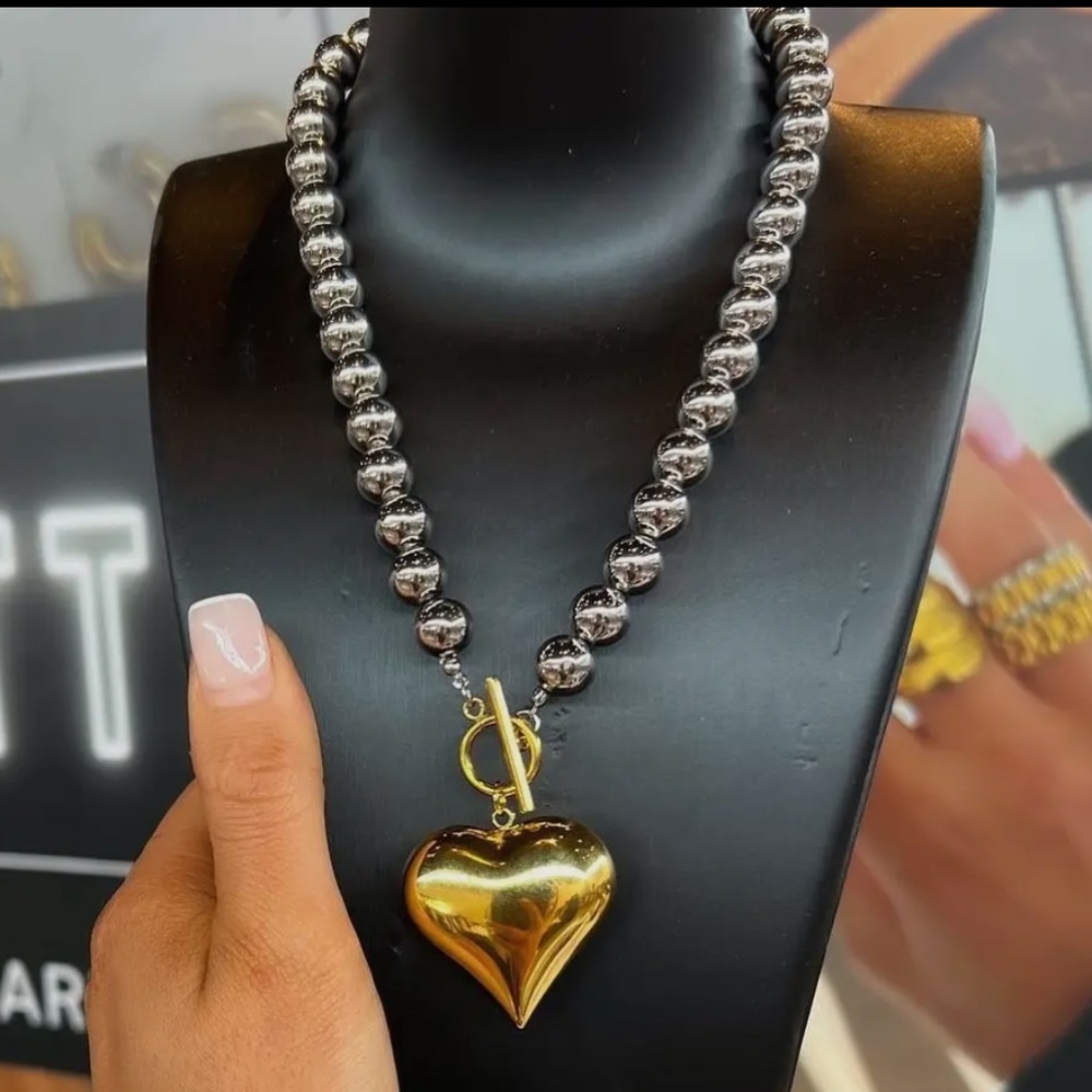 Two tone heart necklace